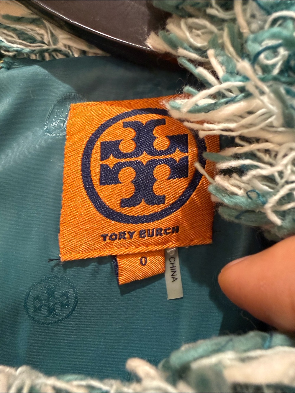 Tory Burch Tweed Fringe Shift Dress Turquoise White Size 0 sleeveless - Picture 3 of 5